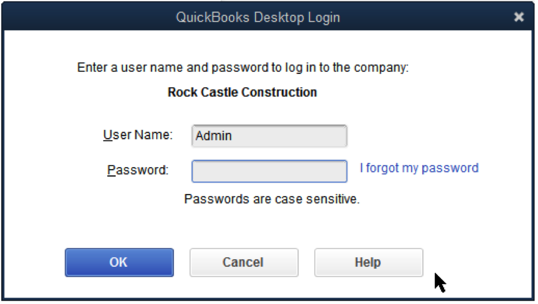 QuickBooks Restoring forgotten credentials